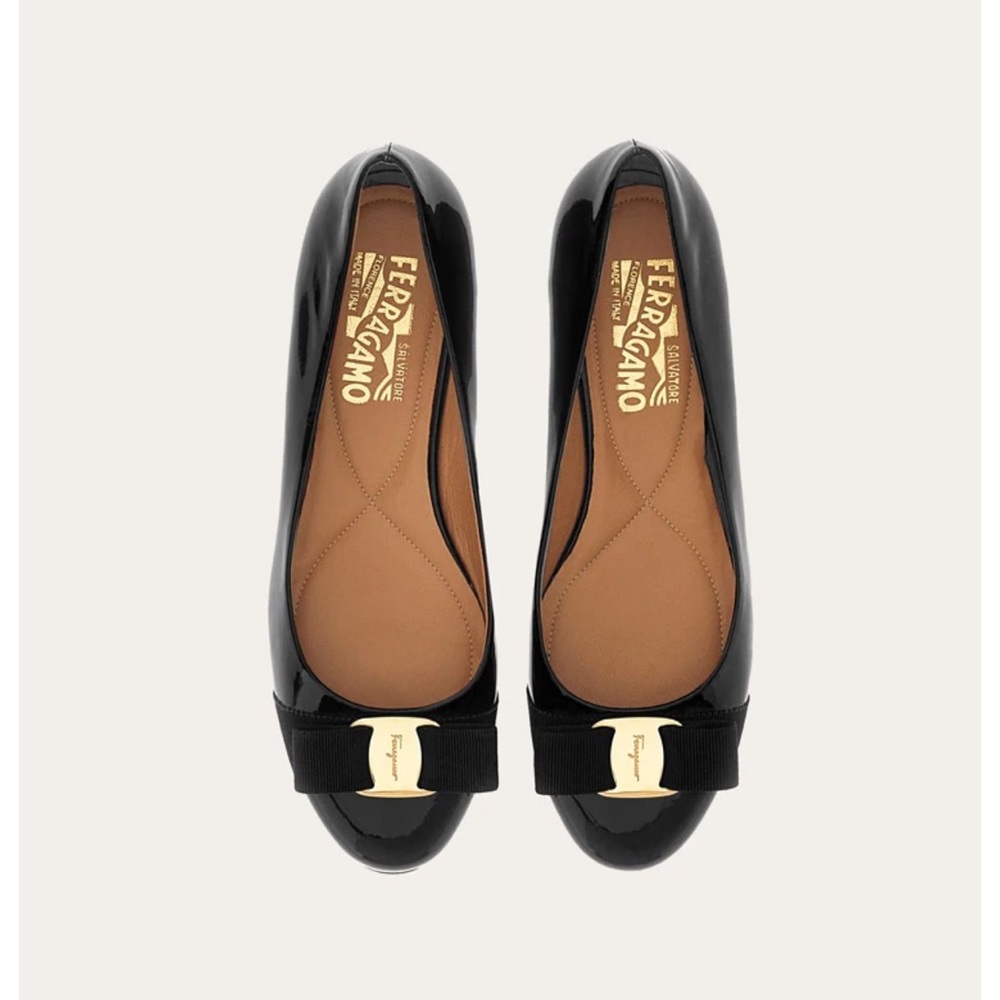 Salvatore Ferragamo Black Patent Leather Ballet Flats